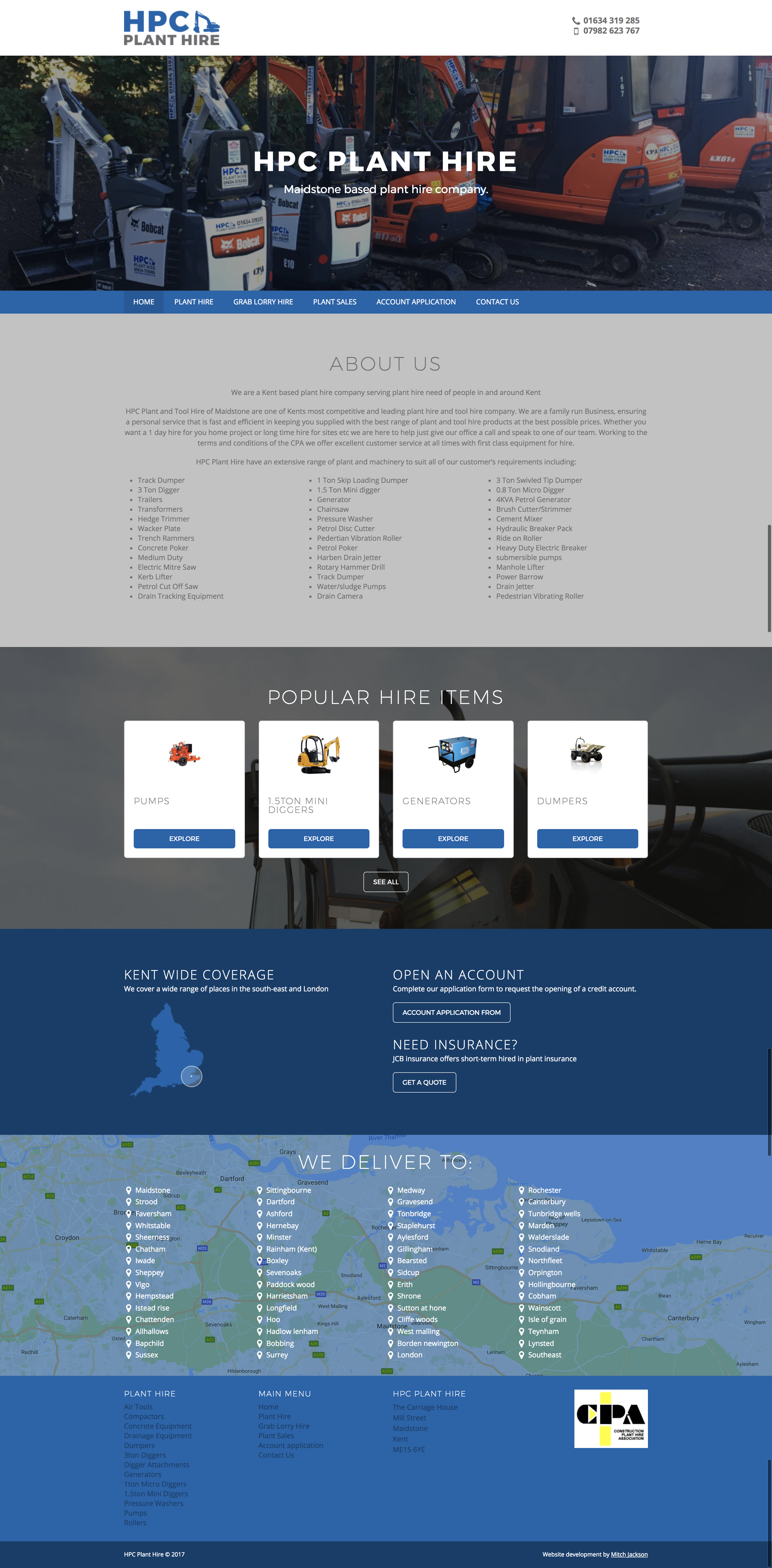 Full view of HPC plant hire website